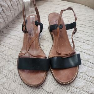 Kickers Black and Tan Wedge Sandals